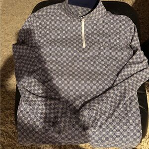 Rhoback Men's medium 1/4 zip Blue and white floral Patterned pullover